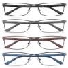 MODFANS 4 Pack Reading Glasses 1.75 Men Blue Light Blocking Metal Frame Rectangle Style Stainless Steel Material Readers Glasses Black Grey Blue Brown view 1