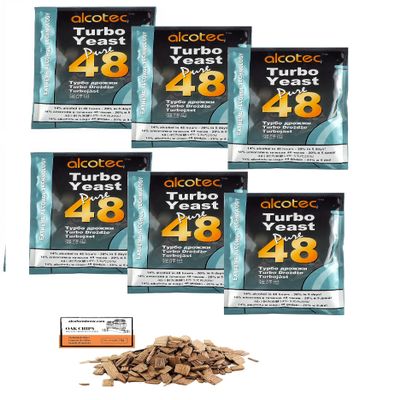 6 x Turbo Yeast - Alcotec Pure 48-135g, Yeast for Sugar Fermentation, Vodka Yeast, Mash Yeast, Rapid Yeast
