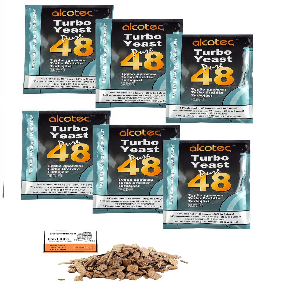 6 x Turbo Yeast - Alcotec Pure 48-135g, Yeast for Sugar Fermentation, Vodka Yeast, Mash Yeast, Rapid Yeast