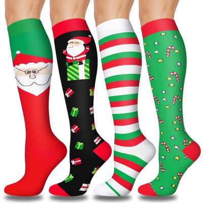 Compression Socks for Men and Women (Pack of 1/3/7/8) - Great for Running, Doctor, Nurses, Travel, Cycling, 20-30mmHg, D05-Christmas, Small-Medium