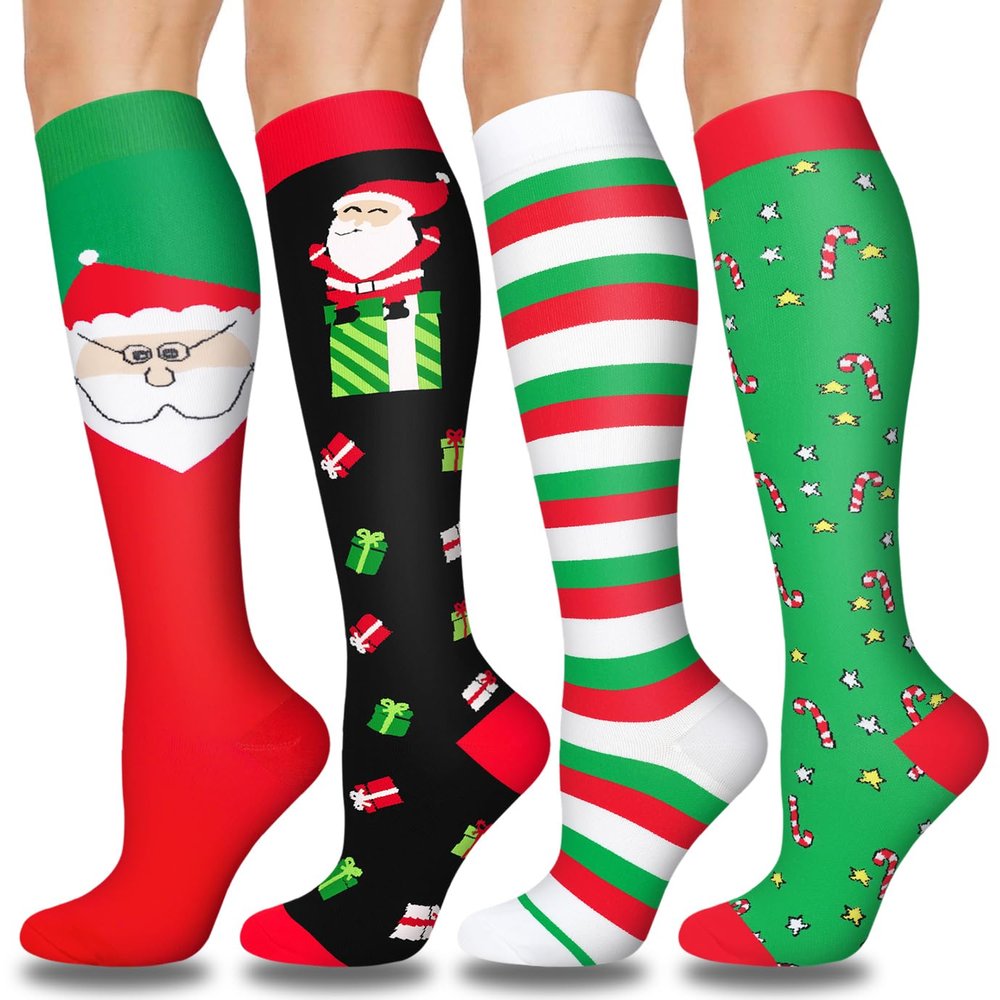 Compression Socks for Men and Women (Pack of 1/3/7/8) - Great for Running, Doctor, Nurses, Travel, Cycling, 20-30mmHg, D05-Christmas, Small-Medium