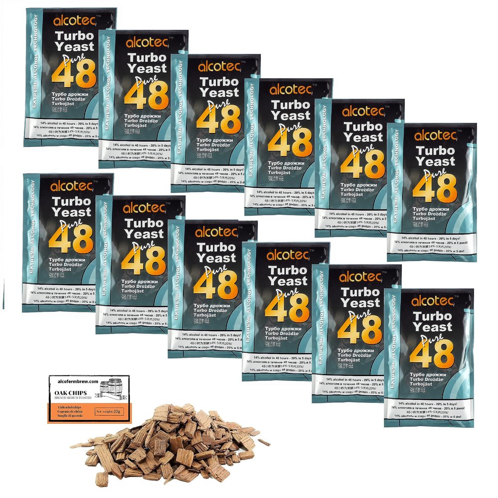12 x Turbo Yeast - Alcotec Pure 48-135g, Yeast for Sugar Fermentation, Vodka Yeast, Mash Yeast, Rapid Yeast