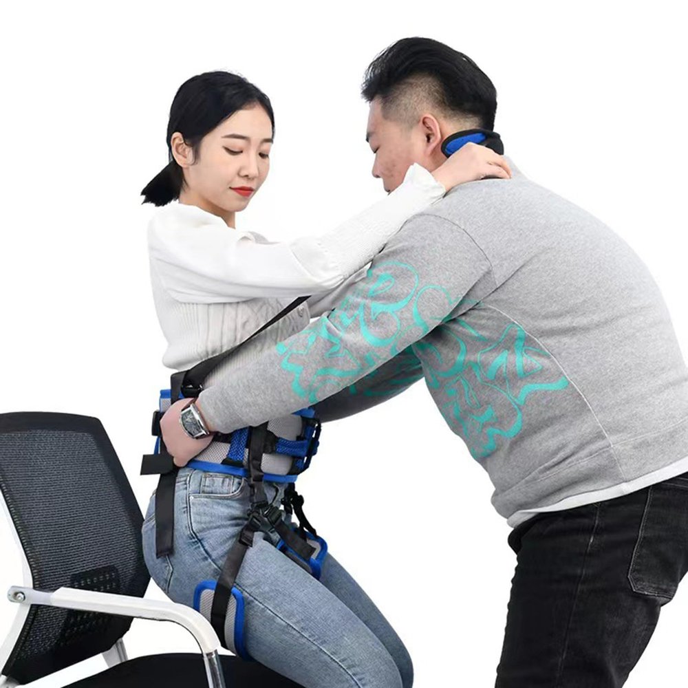 NICHOY Transfer Belt with Leg Loops -10 Padded Handles,Medical Gait Belt Walking Assist Aid with Release Buckle for Elderly, Seniors,With Auxiliary Belt Neck Strap(A,S-S)