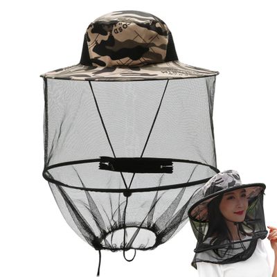 Fishing Hats, Mosquito Hat Net Midge Head Net Beekeeper Hat Face Shield Fishing Hat Foldable for Outdoor Hiking, Camping, Gardening Grey