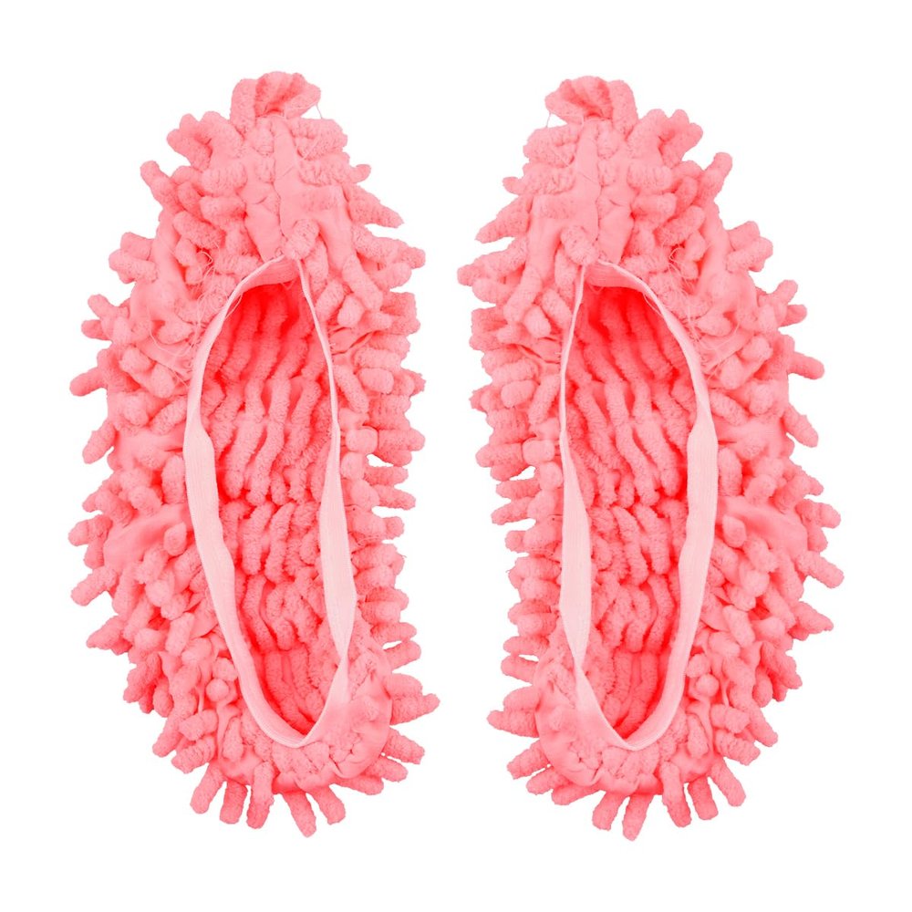 2Pcs Dust Mop Slippers, GLADFRESIT Microfiber Mop Socks, Washable Shoes Cover Floor Cleaner for Bathroom, Kitchen, House Cleaning (Pink)
