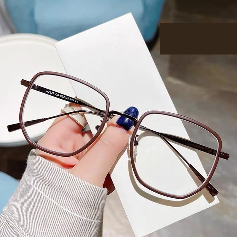 LTSRLL Large Eyewear Blue Light Blocking Reading Glasses Square Computer Reader Oversized Flat Light Mirror Fatigue Relieve (Color : Mocha-Brown, Size : +350)