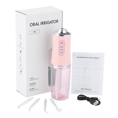 BODYA 220ml Electric Waterproof Cordless Water Flosser Dental Oral Irrigator Teeth Cleaner with 4 Jet Tips, 3 Pressure Mode (Pink)