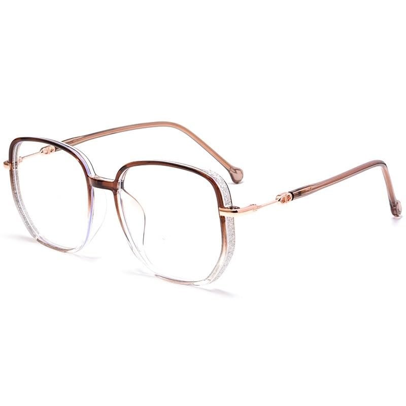 LTSRLL Trendy Cute Computer Readers Anti UV Blue Light Blocking Oversized Reading Glasses Eyeglasses Flat Light Mirror (Color : Tea, Size : +200)
