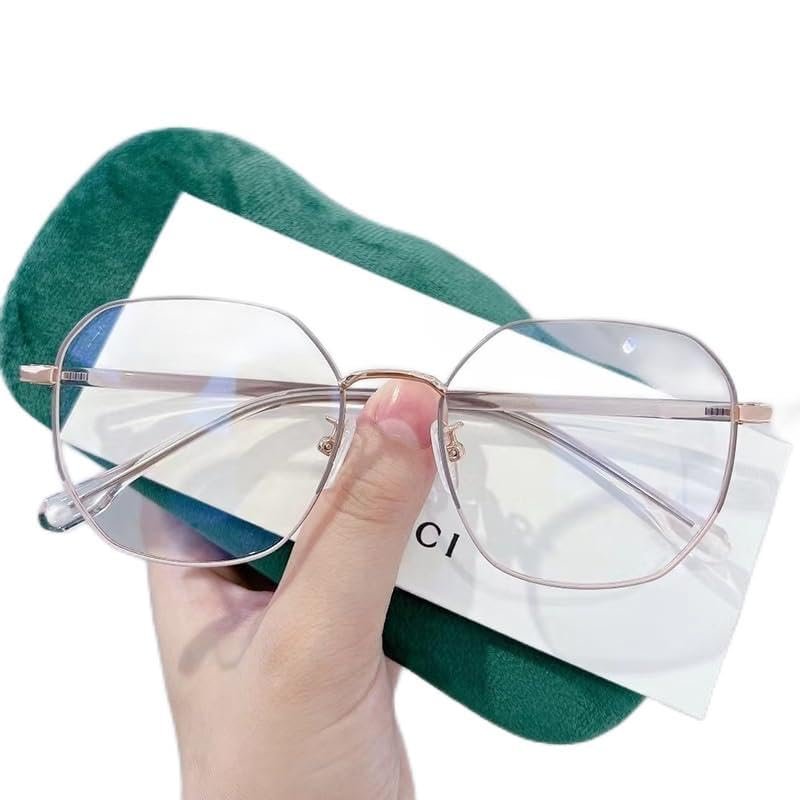 LTSRLL Oversized HD Anti Blue Light Reading Glasses Oval Anti Eyestrain Metal Computer Readers Eyeglasses Flat Light Mirror (Color : C9, Size : +250)