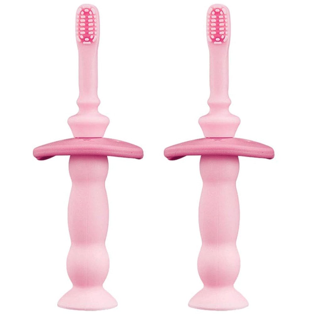 ZUMAHA Silicone Kids Toothbrush, Portable Travel Manual Toothbrush with Suction Cup, Toddler Toothbrush for Age 1-3 Years Old