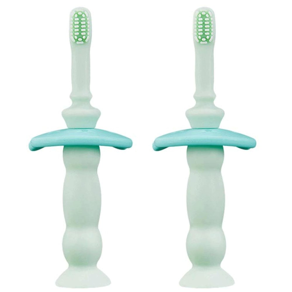 ZUMAHA Silicone Kids Toothbrush, Portable Travel Manual Toothbrush with Suction Cup, Toddler Toothbrush for Age 1-3 Years Old