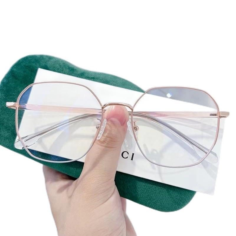 LTSRLL Oversized HD Anti Blue Light Reading Glasses Oval Anti Eyestrain Metal Computer Readers Eyeglasses Flat Light Mirror (Color : C8, Size : +100)