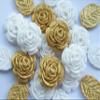 12x White Gold Roses Leaves Cake Toppers, Edible Birthday, Christening, Gold Wedding Anniversary Cake Decorations, Sugar Flowers Cupcake Toppers view 3