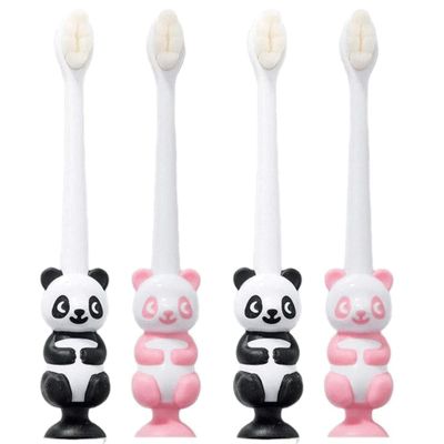 ZUMAHA Nano Toothbrush, Manual Toothbrush with Suction Cup & Fun Animal Designs, 4 Count Toddler Toothbrush for Age 3-14 Years Old