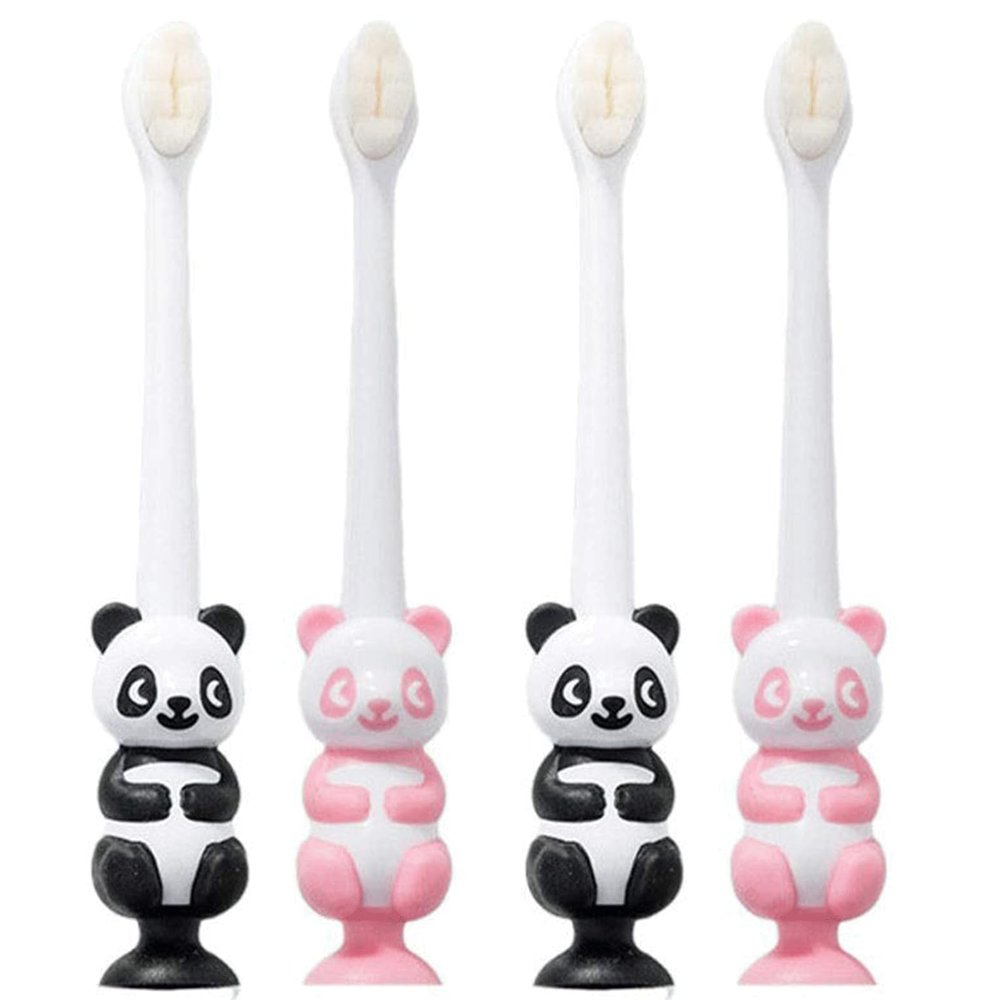 ZUMAHA Nano Toothbrush, Manual Toothbrush with Suction Cup & Fun Animal Designs, 4 Count Toddler Toothbrush for Age 3-14 Years Old