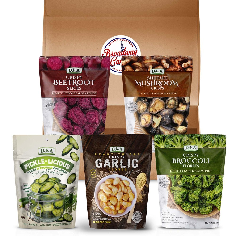 DJ&A Vegetable Crisps Multipack by Broadway Candy - 5 Pack, Delicious Vegan Crisps Snack, No Artificial Flavours - Resealable Crisps Share Bag