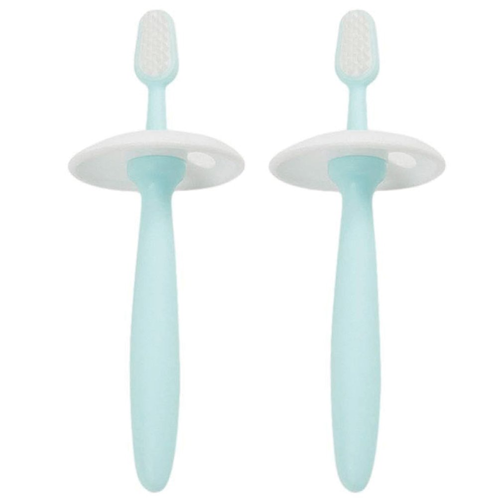 ZUMAHA Silicone Toothbrush with Suction Base, Toddler Toothbrush for Age 1-6 Years Old, Pack of 2 Manual Toothbrush, Blue
