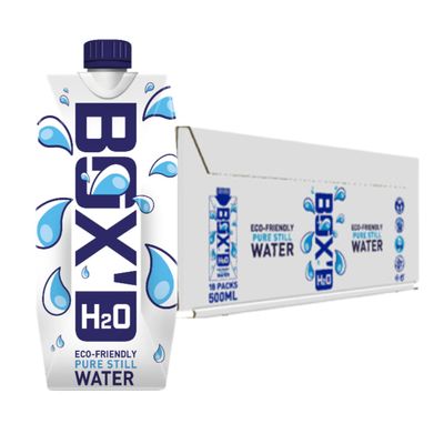 BOX'D H2O Still Water Multipack 18 x 500 ml - Eco Friendly Pure Still Mineral Water Bottle Bulk Recyclable & Sustainable Water Multipack Calorie Free Boxed Water Bottle 500ML