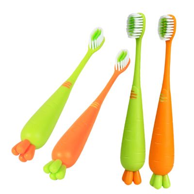 FOMIYES 4 Pcs Carrot Toothbrush Soft Bristle Kids Toothbrushes Ergonomic Handle Cartoon Design Teeth Cleaning Tools Daily Use TPR Travel