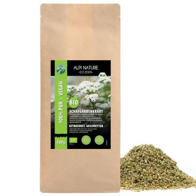 Alpi Nature Organic Yarrow Tea 500g 1.1 lb, Dried and Cut Yarrow Herb, Loose Herbal Tea