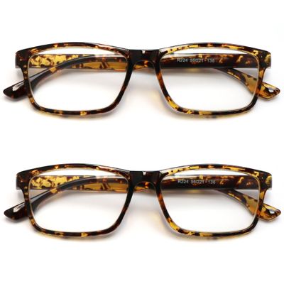ZIZO EYEWEAR Square Plastic Plain Reading Glasses/Lightweight Frame/Simple Classic Specs R224 (2 Pairs Tortoishell, +3.50 Magnification)
