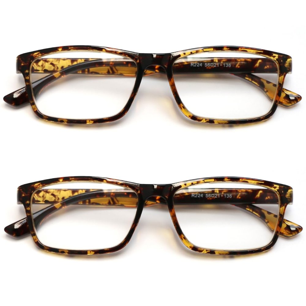 ZIZO EYEWEAR Square Plastic Plain Reading Glasses/Lightweight Frame/Simple Classic Specs R224 (2 Pairs Tortoishell, +3.50 Magnification)
