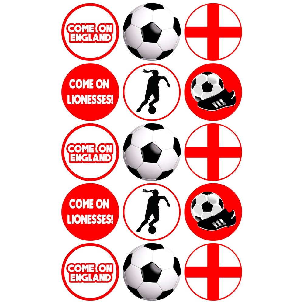 15 x England Lioness Football Party Mix Edible Cupcake Toppers Birthday Cake Party Decorations Premium Wafer Card