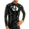 VOIV Men Sexy Shiny Wetlook Leather Shirt Shaping Sheath Casual Coat Male Glossy PVC Leather Jacket Tops view 2