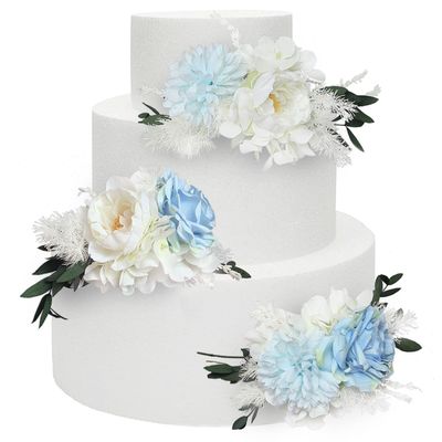 Rinlong 3Pcs Pre-made Baby Blue Cake Decorating Flowers Cake Toppers Cake Decorations Wedding Decor Birthday Bridal Shower Cake Topper