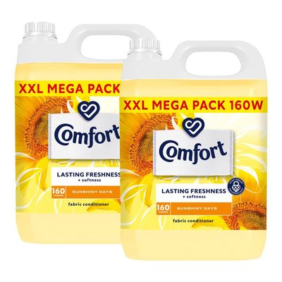 Comfort Sunshiny Days Fabric Conditioner XXL Mega Pack Fabric Softener Washing Liquid, Lasting Freshness and Softness with Stay Fresh Technology for 100 Days, 2 Packs of 160 Washes 4.8L
