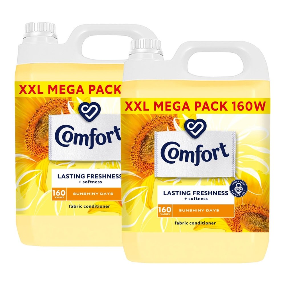 Comfort Sunshiny Days Fabric Conditioner XXL Mega Pack Fabric Softener Washing Liquid, Lasting Freshness and Softness with Stay Fresh Technology for 100 Days, 2 Packs of 160 Washes 4.8L