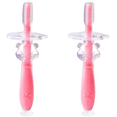 ZUMAHA Silicone Kids Training Toothbrush, Pack of 2 Manual Toothbrush with Fun Animal Designs, Cute Toddler Toothbrush Ages 1-5