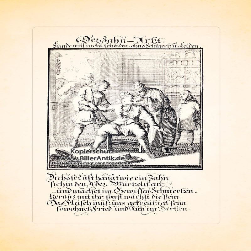 Biller Antik Der Zahn Arzt Zahnache Dentist Copper Engraving Christoph Weigel Berufe 200