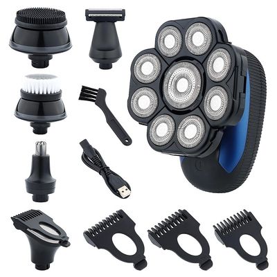 Electric Razor for Men, 6 in 1 Men's Electric Shaver Floating 9 Heads USB Rechargeable Waterproof Razor Nose Hair Trimmer Bald Head Shaver Machine
