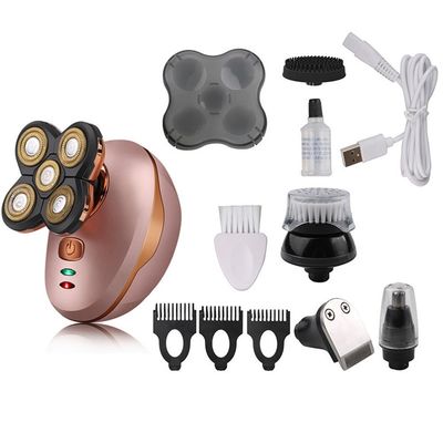 JQUAL Electric Razor for Men, 5 In 1 Electric Shaver 5 Head Razor Bald Beard Hair Skull Men's Shaver Rechargeable Electric Razor Beard Trimmer Shaving Machine (Color : Rose gold B)
