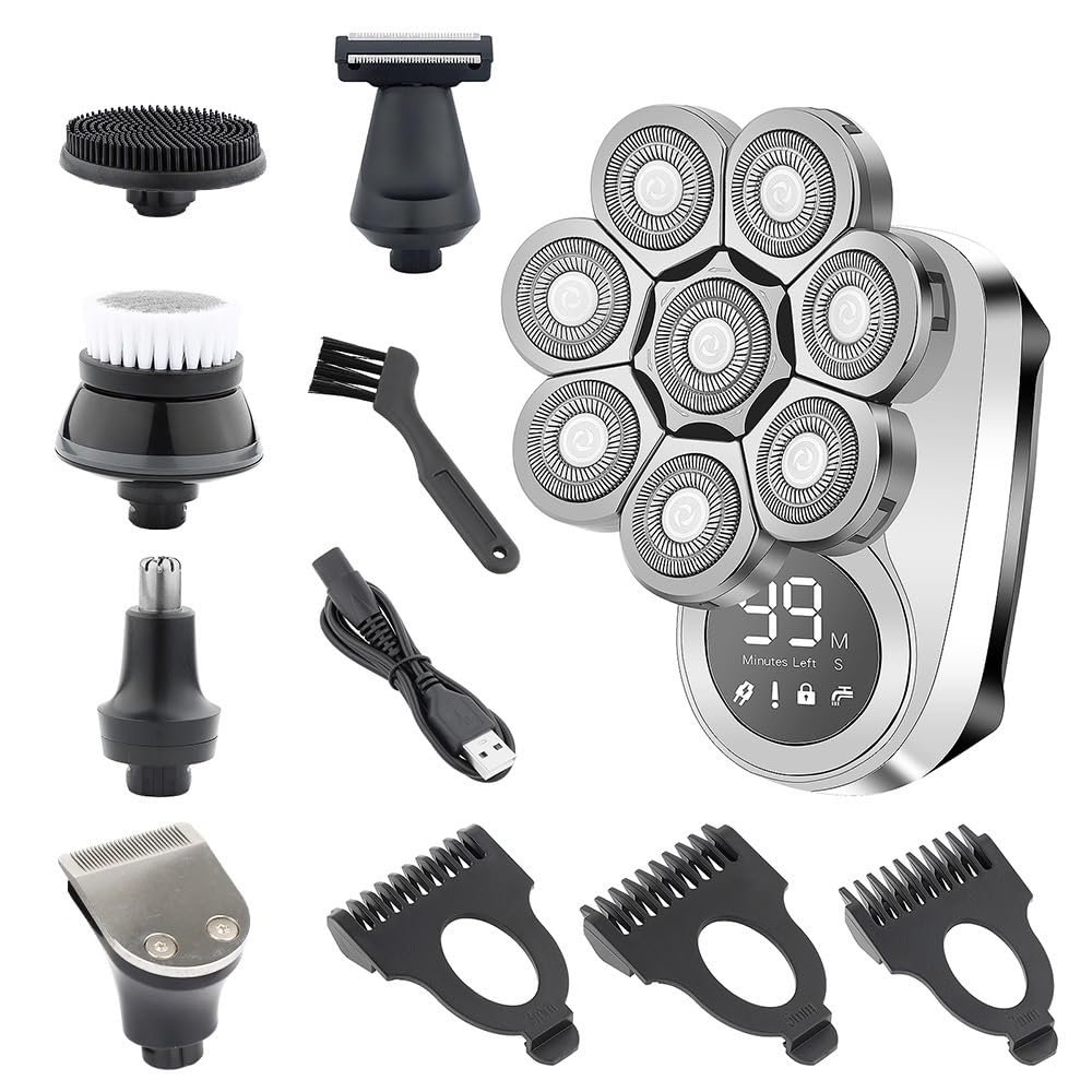 Electric Razor for Men, 6 in 1 Electric Razor Men Grooming Kit Wet Dry Electric Shaver LCD Display Beard Hair Trimmer Rechargeable Bald Head Shaving Machine