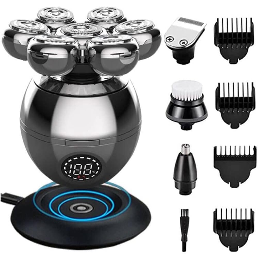 JQUAL Electric Razor for Men, 5 In 1 Electric Head Shaver For Bald Men 7D Floating Cutter Beard Trimmer Clipper IPX5 Waterproof Shaving USB Charging