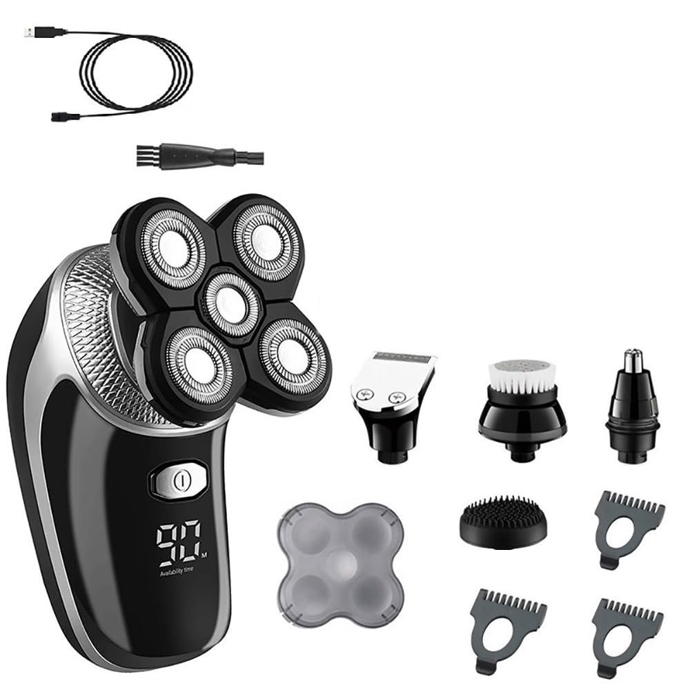 JQUAL Electric Razor for Men, 5 In 1 Digital Display Wet Dry Electric Shaver Bald Shaving Machine Men Beard Hair Trimmer Body Facial Razor Rechargeable