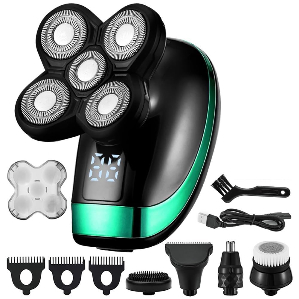 JQUAL Electric Razor for Men, 5 In 1 Men's Rechargeable Shaver Bald Head Electric Shaver 5 Floating Heads Beard Nose Ear Hair Trimmer Razor