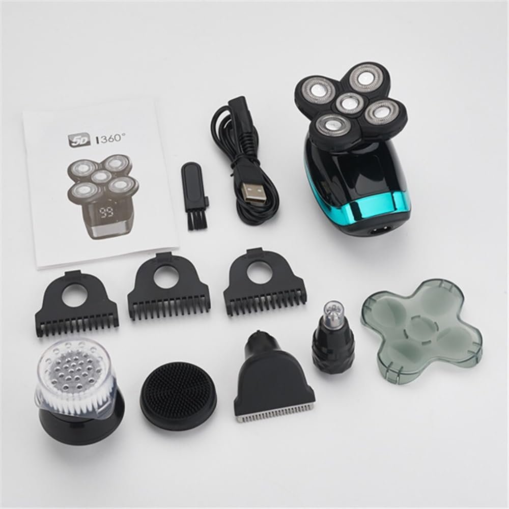 JQUAL Electric Razor for Men, 5 IN 1 USB Rechargeable 4D Men's Bald Head Electric Shaver Floating Heads Beard Nose Ear Hair Trimmer Razor Clipper Facial Brush
