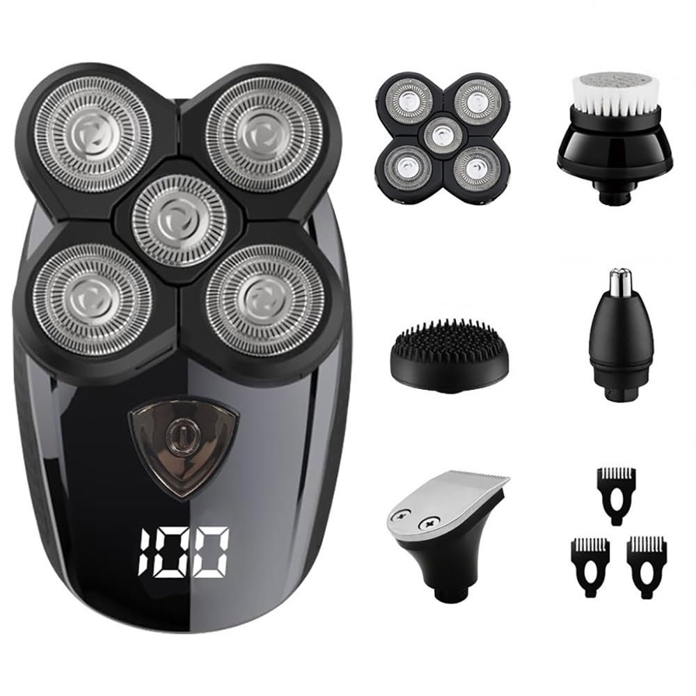 JQUAL Electric Razor for Men, 5 In 1 Multifunctional Grooming Kit Electric Shaver Wet Dry For Men Electric Razor Rechargeable Bald Head Shaving Machine Beard Trimmer