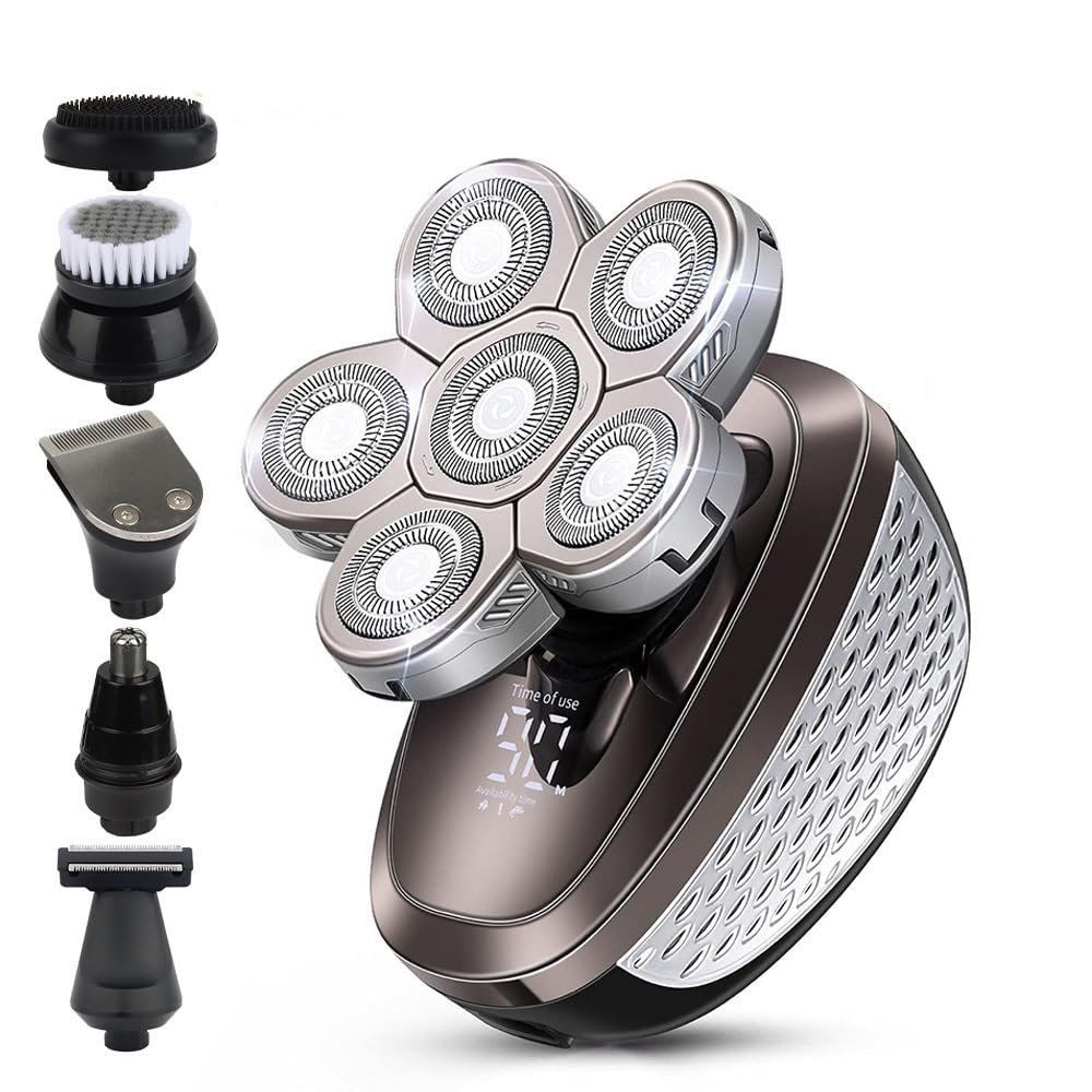 JQUAL Electric Razor for Men, 6 In 1 Smart Sensor Switch Shaver For Men Rechargeable Bald Head Hair Trimmer Floating Heads Beard Electric Razor LCD Display