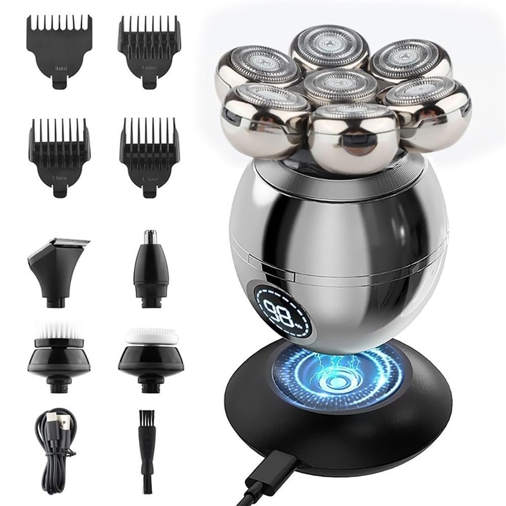 Electric Razor for Men, 5 in 1 Electric Head Shaver for Bald Men 7D Floating Cutter Beard Trimmer Clipper IP68 Waterproof Shaving USB Charging