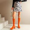 LIPIJIXI Orange Knee High Boots GoGo Boots of the 70s Round Toe Disco Boots Chunky High Heels Platform Boots Patent Side Zipper Tall Boots Size 40 view 2