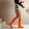 LIPIJIXI Orange Knee High Boots GoGo Boots of the 70s Round Toe Disco Boots Chunky High Heels Platform Boots Patent Side Zipper Tall Boots Size 40 view 3
