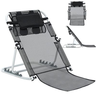 TEmkIn Adjustable Bed Backrest, Beach Chair Reading Bed Rest, Lifting Stretchable Backrest Portable Folding Sit-Up Back Rest, 5-gears, Includes Head Pillow, Load Bearing 150kg