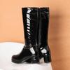 LIPIJIXI Black Knee High Boots GoGo Boots of the 70s Round Toe Disco Boots Chunky High Heels Platform Boots Patent Side Zipper Tall Boots Size 45 view 2