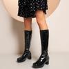 LIPIJIXI Black Knee High Boots GoGo Boots of the 70s Round Toe Disco Boots Chunky High Heels Platform Boots Patent Side Zipper Tall Boots Size 45 view 4