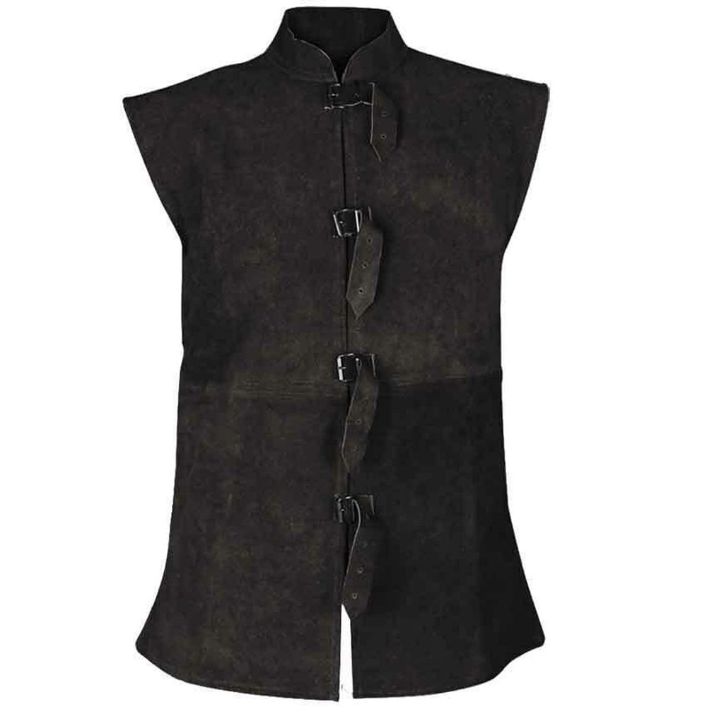 Gefomuofe Men's Gothic Steampunk Lapel Vest Retro Cotton V-Neck Plain Elegant Vests Business Party Vest Vintage Stand-Up Collar Plain Button Down Vest Suit Vest, T Black, XL