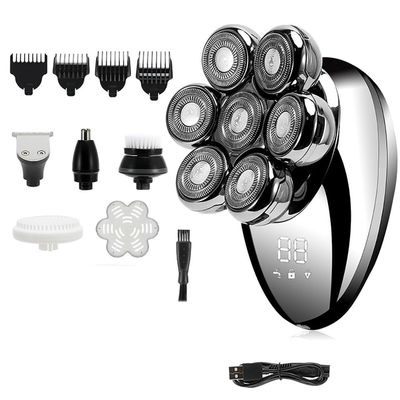 JQUAL Electric Razor for Men, Men 7D Floating Men Electric Shaver Wet Dry Beard Hair Trimmer Electric Razor Rechargeable Bald Head Shaving Machine LCD Display (Color : Silver-Pro)